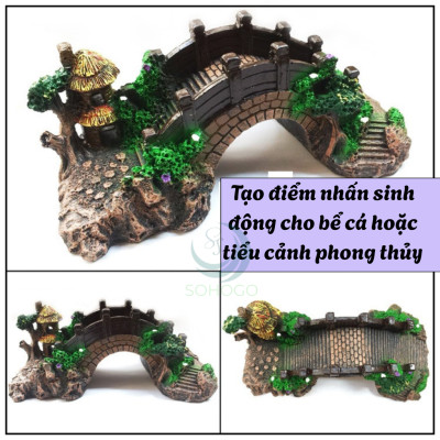 Cầu Trang Trí Hồ Cá Mini Cổ Trang- Mô Hình Cầu Giả Cảnh Quan Cho Bể Cá- Tiểu Cảnh Cầu Đá Phong Cách Cổ Điển- Cầu Giả Mini Decor Bể Cá- Tiểu Cảnh Cầu và Chòi Mini Phong Cảnh Hồ Cá