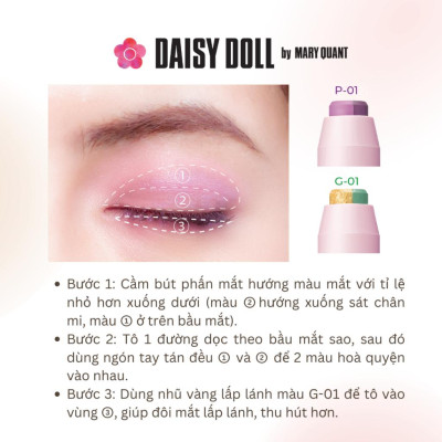 Phấn Mắt 2 Màu Daisy Doll By Mary Quant Nhật Bản Dạng Thỏi Nhanh Gọn, Tiện Lợi, Bền Màu, Không Trôi P-01 Dusty Purple