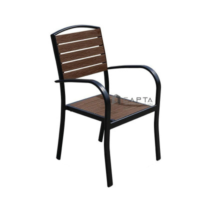 Bộ bàn ăn giả gỗ ngoài trời màu nâu Nội thất Capta SL TE2034-160A / CC2028-A Bộ bàn ăn 6 ghế outdoor cho sân vườn, sân thượng