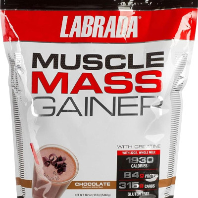 Sữa Tăng cân & Tăng cơ - Muscle Mass Gainer từ Labrada - Cung cấp Calories, Protein, BCAAs & 20 Loại Vitamin Khoáng chất - Hỗ trợ tăng cân tăng cơ nhanh cho người gầy kén ăn, khó hấp thụ thức ăn tự nhiên