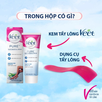 [MỚI] Kem tẩy lông Veet cho da nhạy cảm, hộp lớn 100g tiết kiệm, công thức Pure cải tiến