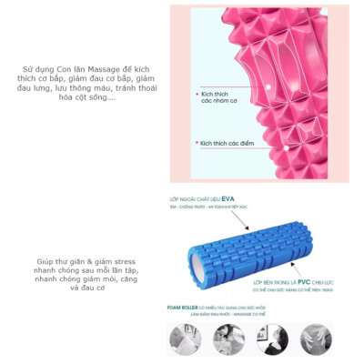 Con Lăn Massage, Dãn Cơ Tập Gym,Yoga Hàng Chuẩn 45cm và 33cm - Hàng chính hãng dododios