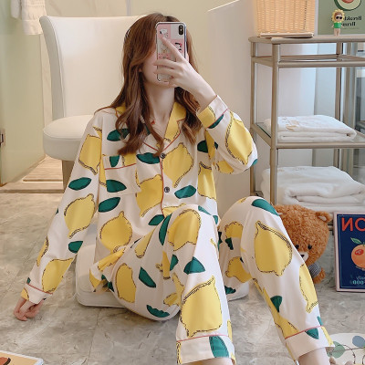 Bộ Pijama Nữ Bộ Ngủ Mặc Nhà Nữ Dài Tay Thu Đông Họa Tiết Bánh Bèo Sợi Tơ Sữa Mềm Mịn