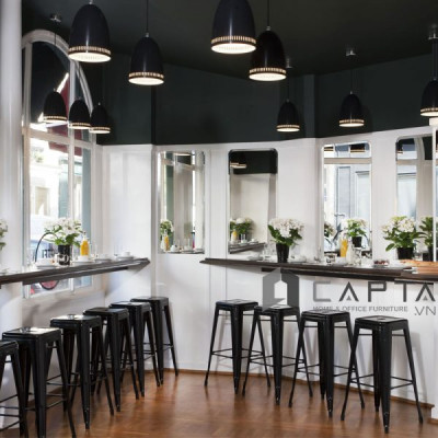 Ghế quầy bar không tựa TOLIX-T1 Ghế bar xếp chồng có chân cao thép sơn tĩnh điện 