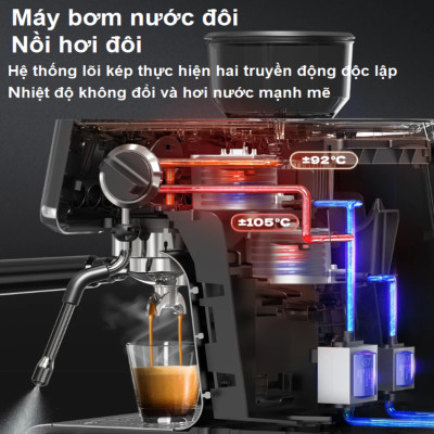 Máy pha cà phê Espresso chuyên nghiệp 3 trong 1 thương hiệu Mỹ cao cấp HiBREW H7A - Hàng Nhập Khẩu
