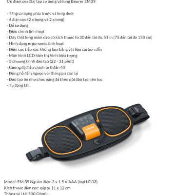 Đai tập cơ bụng và lưng Beurer EM39