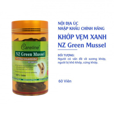 Viên Khớp Vẹm Xanh CareLine NZ Green Mussel Glucosamine Dành Cho Người Thoái Hoá Khớp, Khô Cứng Khớp 60 Viên/Hộp
