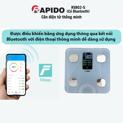 Cân Sức Khỏe Thông Minh Rapido RSB04-S (Có bluetooth) - Hàng Chính Hãng - Bảo Hành 12 Tháng