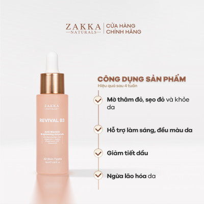 [MINISIZE] Tinh Chất Revival B3 Zakka Naturals Hỗ Trợ Mờ Thâm Đỏ Và Sáng Đều Màu Da 15ml