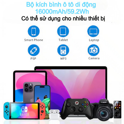 Bộ kích nguồn tô tô Choetech TC0009 2000A sạc pin cầm tay dung lượng 16000mAh tích hợp đèn Led 3 chế độ (Hàng chính hãng)