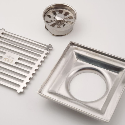 Phễu thu sàn - thoát sàn chống hôi Inox SUS 304, 10cm x 10cm Eurolife EL-HG04 ( Trắng bạc)