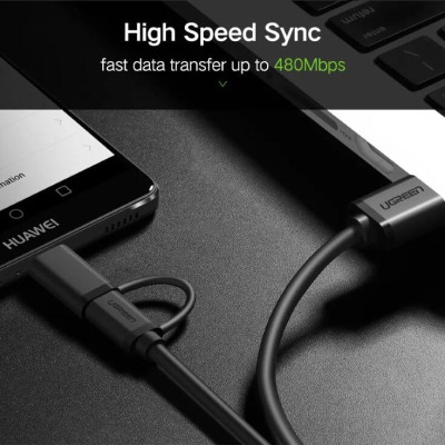 Ugreen UG30173US142TK 0.5M màu Đen Thiết bị chuyển đổi USB 2.0 sang type-C và micro USB - HÀNG CHÍNH HÃNG