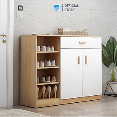 Kệ Gỗ Nhiều Ngăn Đa Năng Màu Trắng Phối Vân Gỗ Thương Hiệu SIB Decor KG25