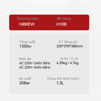 Máy pha cà phê bán tự động Espresso, Cappuccino, Latte thương hiệu Mỹ cao cấp HiBREW H10B - Hàng Nhập Khẩu