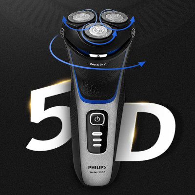 Máy cạo râu khô và ướt cao cấp thương hiệu Philips S3206/09 Series 3000 tích hợp cạo mai - Hàng Nhập Khẩu