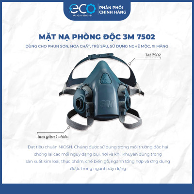 Mặt nạ phòng độc 3M 7501/7502 | Phun xịt hoá chất, phun sơn, nghề mộc, trừ sâu (Chưa bao gồm Phin Lọc)