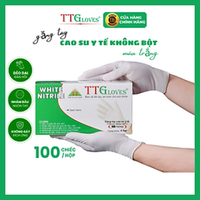 Găng Tay Y Tế Size L Không Bột Nitrile TTGLOVES Màu Trắng (100 Chiếc)