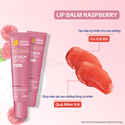 Son dưỡng môi chống nắng Cancer Council Raspberry Lip Balm SPF50+ (15g) - Hàng chính hãng