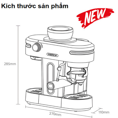 Máy pha cà phê bán tự động kiêm xay cà phê 15 chế độ Espresso, Cappuccino, Latte thương hiệu Mỹ cao cấp HiBREW H14 - Hàng Nhập Khẩu