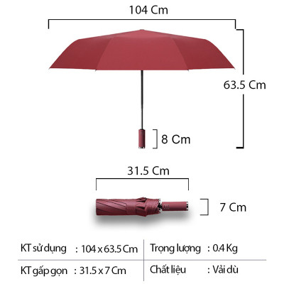 Ô dù che mưa cỡ lớn tự động đóng mở, gấp gọn tiện lợi - Thiết kế mở ngược chống ướt khi mở, gập - Chính hãng NIKITA