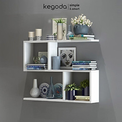 Kệ Sách Gỗ Trang Trí Treo Tường 3 Tầng Dài 60cm, Không Cần Khoan, Tặng Kèm Phụ Kiện KEGODA KT60
