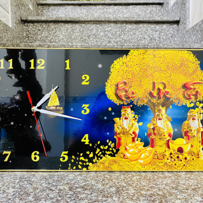 Tranh đồng hồ tráng gương treo tường phúc lộc thọ tranh cây kim tiền bo viền khung tặng pin và đinh 3 chân BIN DECOR