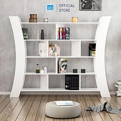 Kệ Sách Gỗ Để Sàn Cao Cấp Với Thiết Kế Cách Điệu Hình Cánh Cung Hiện Đại SIB Decor KS309