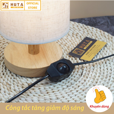 Đèn Ngủ Để Bàn Gỗ HUTA G1 Chao Tròn Vintage Dễ Thương, Decor Trang Trí Phòng Ngủ, Đọc Sách Đầu Giường, Điều Chỉnh Độ Sáng, Bóng Led Sáng Vàng Tiết Kiệm Điện
