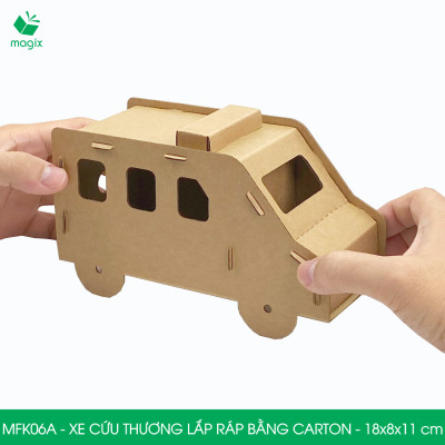  MFK06A - Xe cứu thương carton - 18x8x11 cm - Đồ chơi lắp ráp mô hình từ bìa carton cứng cao cấp