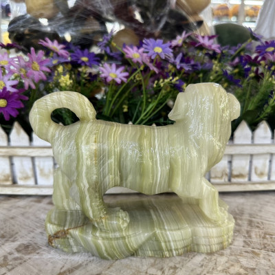 Tượng con chó giáp tuổi tuất phong thủy đá ngọc Onyx đặt bàn làm việc - Cao 20 cm