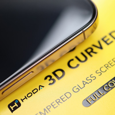 Kính cường lực viền siêu mỏng hiệu Hoda Curved 3D cho iPhone 16 Pro Max iP 15 Pro Max 16 Plus 15 Plus -Không lẹm viền, Phủ Nano, vát cạnh 3D, độ cứng 9H - Hàng nhập khẩu