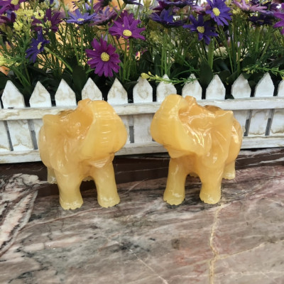 Cặp voi phong thủy đá ngọc hoàng long - Dài 11 cm