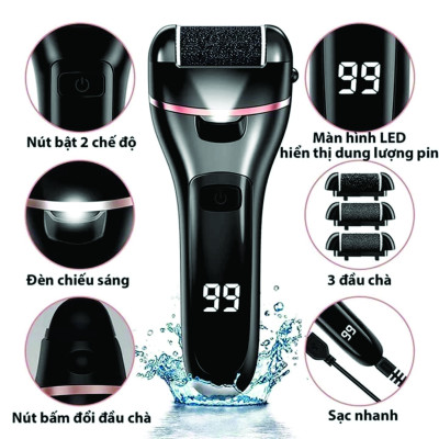 Chà Gót Chân, Máy Mài Gót Chân Tẩy Tế Bào Chết Sạc Điện 2 Tốc Độ + Tặng Bộ Dụng Cụ Chà Gót Chân 10 Món Cao Cấp Chính Hãng