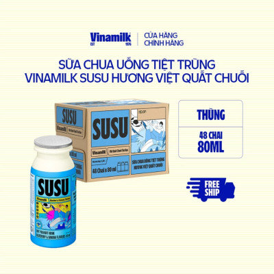 Thùng 48 Chai x 80ml Sữa Chua Uống Vinamilk Susu Hương Việt Quất Chuối