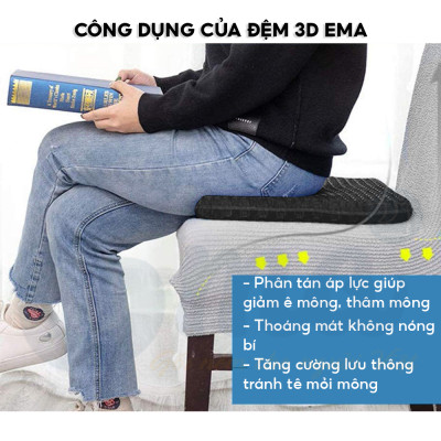 Đệm ngồi 3D Silicon thoáng khí Ema thế hệ 2, Giảm áp lực lên mông, giảm đau mông, ê mông