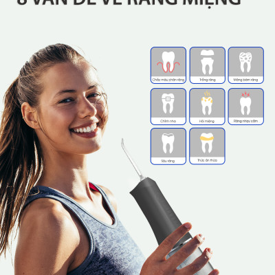 Máy Tăm Nước Cầm Tay Chính Hãng Lorca TA 9109WT Vệ Sinh Răng Miệng, Bộ 5 Đầu Tăm, 5 Chế Độ Sử Dụng