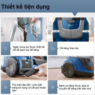 [BẢO HÀNH 2 NĂM] Máy hút bụi không túi Serial 2000, Thương hiệu Hà Lan cao cấp Philips XB2022/81, Bộ lọc Super Clean Air, Động cơ bền bỉ 1500W - Hàng Nhập Khẩu