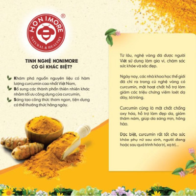 Mật ong tinh nghệ Honimore 15500mg Curcuminoid loại đặc biệt | Dành cho người dạ dày | Tăng cường miễn dịch | 360g