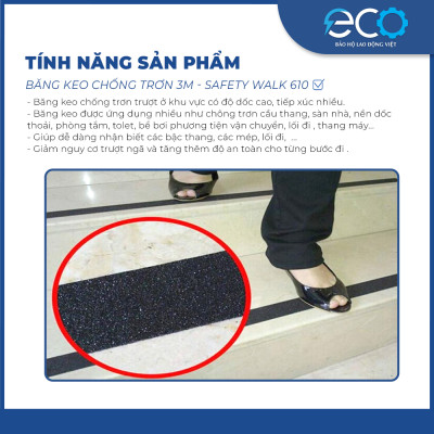 Băng keo chống trơn trượt 3M Safety walk 610 (màu đen) kích thước 1,3,6,9 mét và nguyên cuộc 18 mét