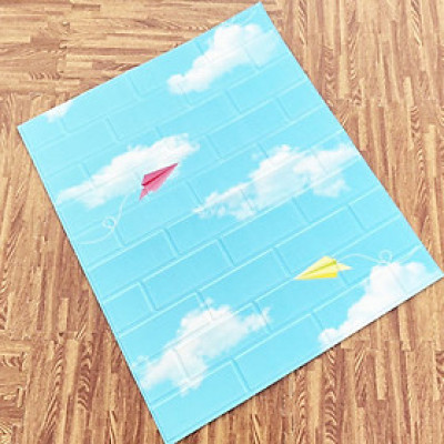 Bộ 5 Tấm Xốp Dán Tường 3D Hoạt Hình Bầu Trời Dễ Thương, Dày Dặn Chống Va Đập