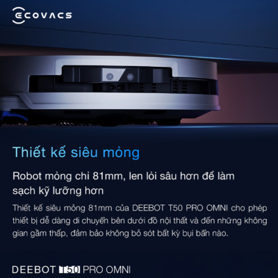 Robot Hút Bụi Lau Nhà Ecovacs T50 Pro Omni 15.000 Pa Tự Pha Nước, Giặt Nước Nóng, Vệ Sinh Khoang Giặt - Hàng Chính Hãng