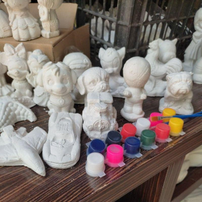 combo 10 tượng tô màu thạch cao kèm màu cọ