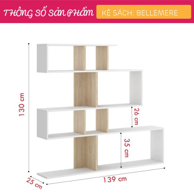 Kệ sách, kệ trang trí gỗ hiện đại SMLIFE Bellemere  | Gỗ MDF dày 17mm chống ẩm | D139xR25xC135cm