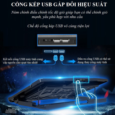 Đế Tản Nhiệt Laptop, Máy Tính Xách Tay Besti BTY02 , Có Đèn Led Cực Đẹp, 6 Quạt Giúp Làm Mát Nhanh Bảo Vệ Máy Tính Mà Không Gây Ồn Thích Hợp Cho Nhiều Loại Laptop - Hàng Chính Hãng 	