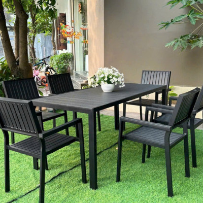 Bộ bàn ghế ban công sân vườn Juno Sofa khung nhôm kết hợp gỗ nhựa cao cấp giá rẻ