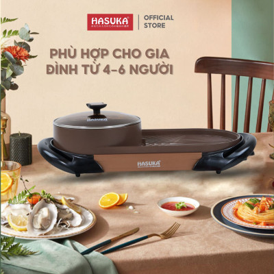 Bếp lẩu nướng đa năng HASUKA HSK-366LN 2in1 nướng, lẩu đồng thời, lòng nồi chống dính Ceramic an toàn - HÀNG CHÍNH HÃNG