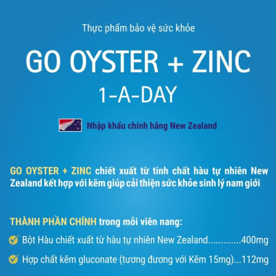 Viên uống tinh chất Hàu nhập khẩu chính hãng New Zealand GO OYSTER + ZinC (60 viên) giúp tăng cường sinh lý nam, cải thiện chất lượng tinh trùng