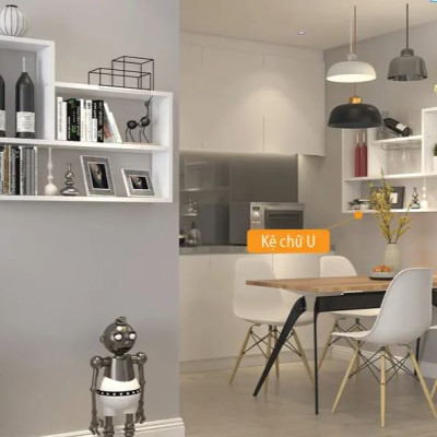 Combo 2 Kệ Gỗ Trang Trí Treo Tường Chữ L và Chữ U Juno Sofa CTKT812 90cm x 62cm x 15cm