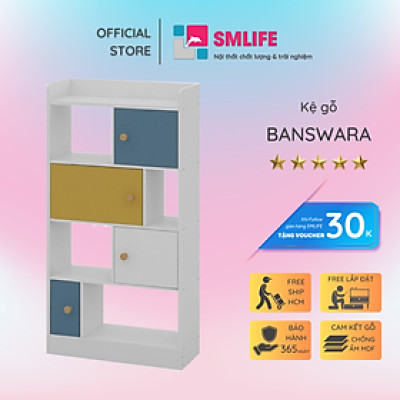 Giá sách gỗ đẹp thiết kế tiện dụng SMLIFE Banswara