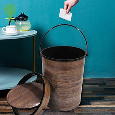 Thùng (bật) rác lật tròn vân gỗ Nhựa Việt Nhật